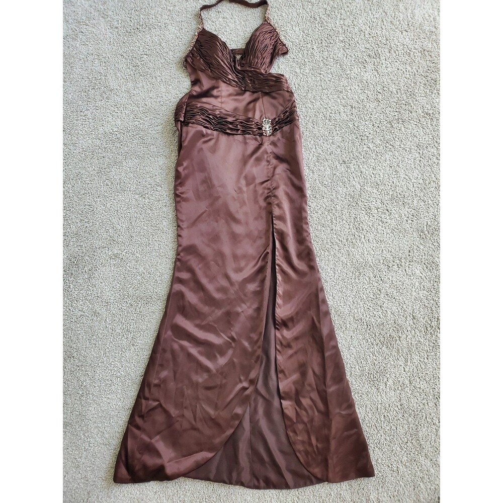 Night Moves chocolate brown ruched formal dress y2k